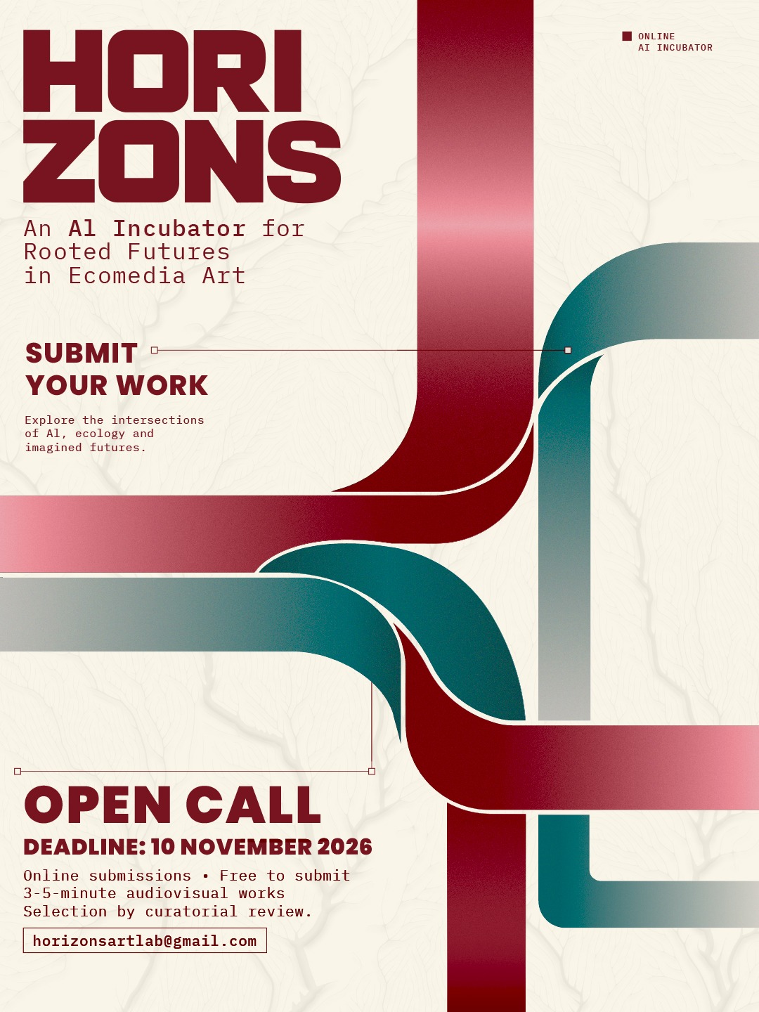 AI Incubator open call poster — flowing ribbons