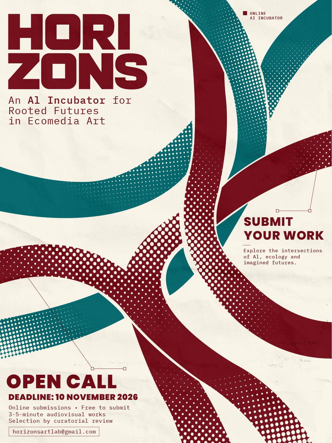 AI Incubator open call poster — interwoven ribbons