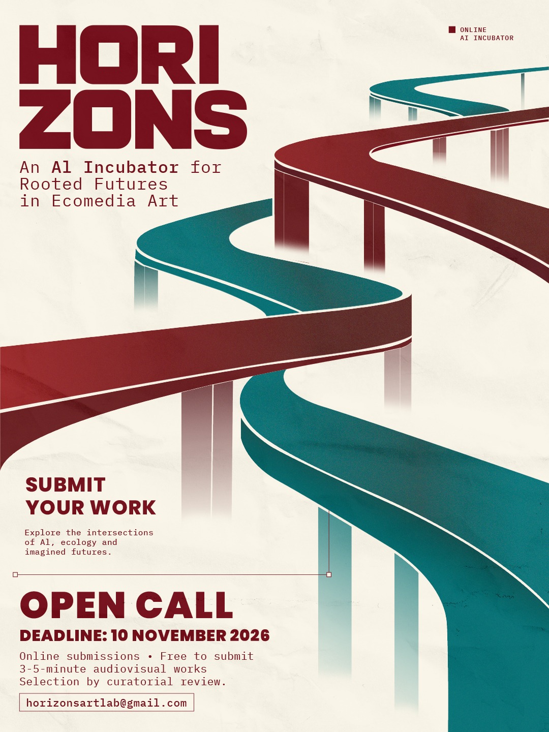 AI Incubator open call poster — winding paths